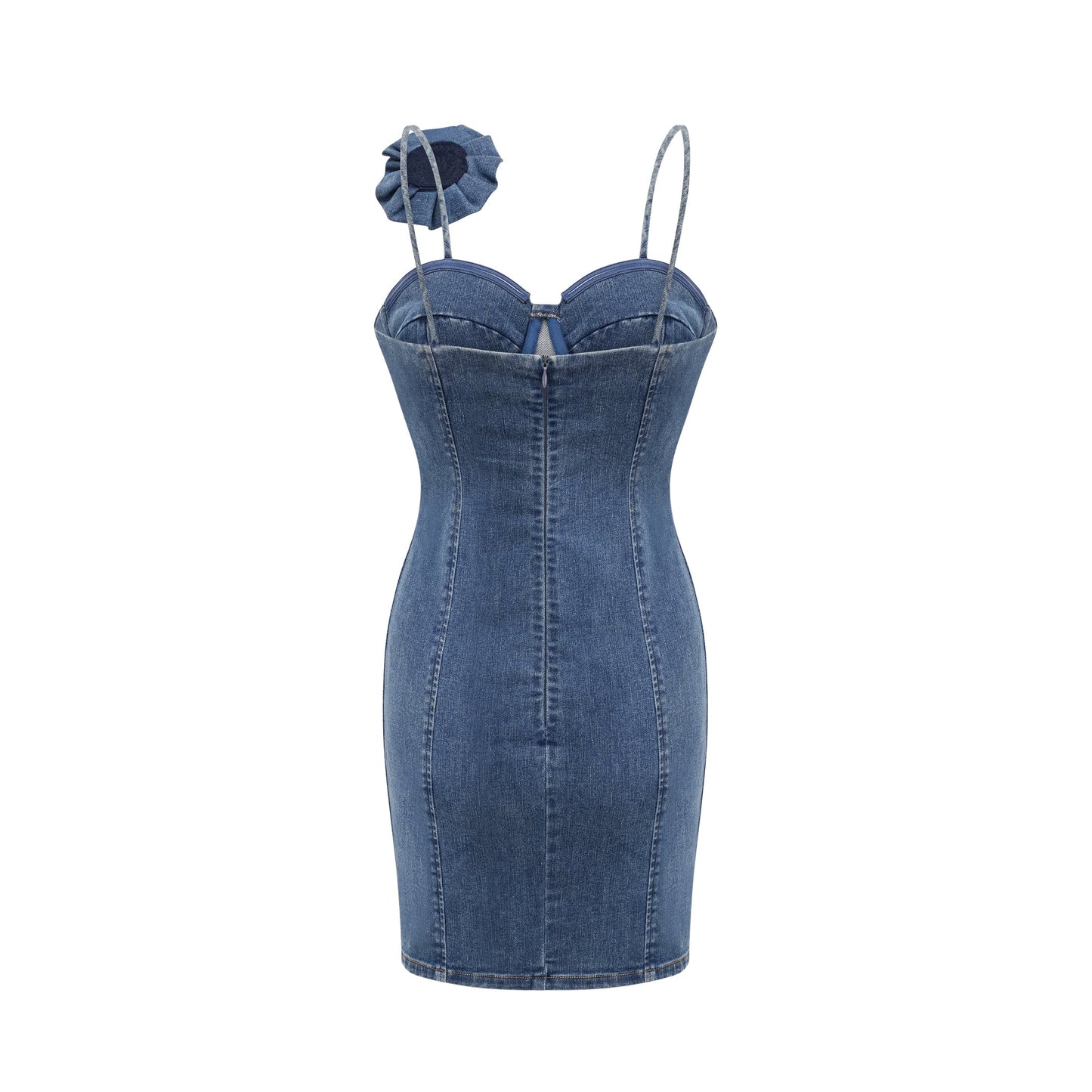 Yvette Çiçek Aplikeli Denim Mini Elbise