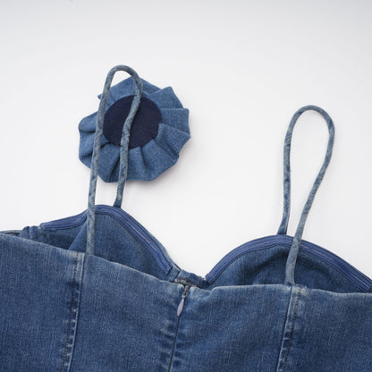 Yvette Çiçek Aplikeli Denim Mini Elbise