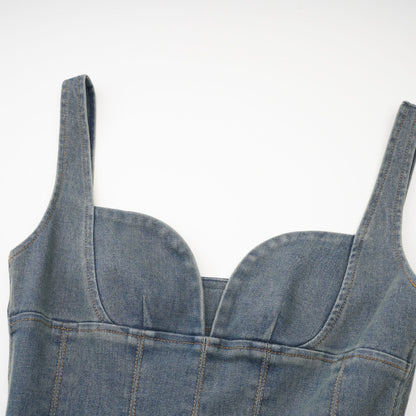 Seren İşlemeli Denim Mini Elbise