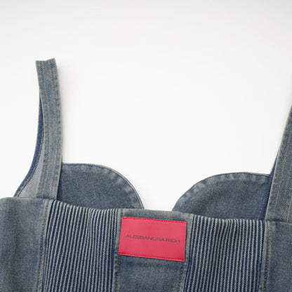 Seren İşlemeli Denim Mini Elbise